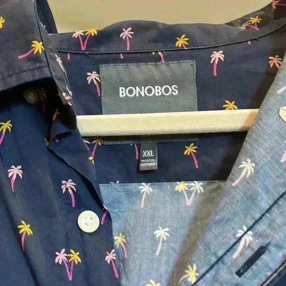 Men’s Bonobos Navy Short Sleeved Button Up Shirt with Pink Palm Trees Size: XXL - Picture 2 of 3